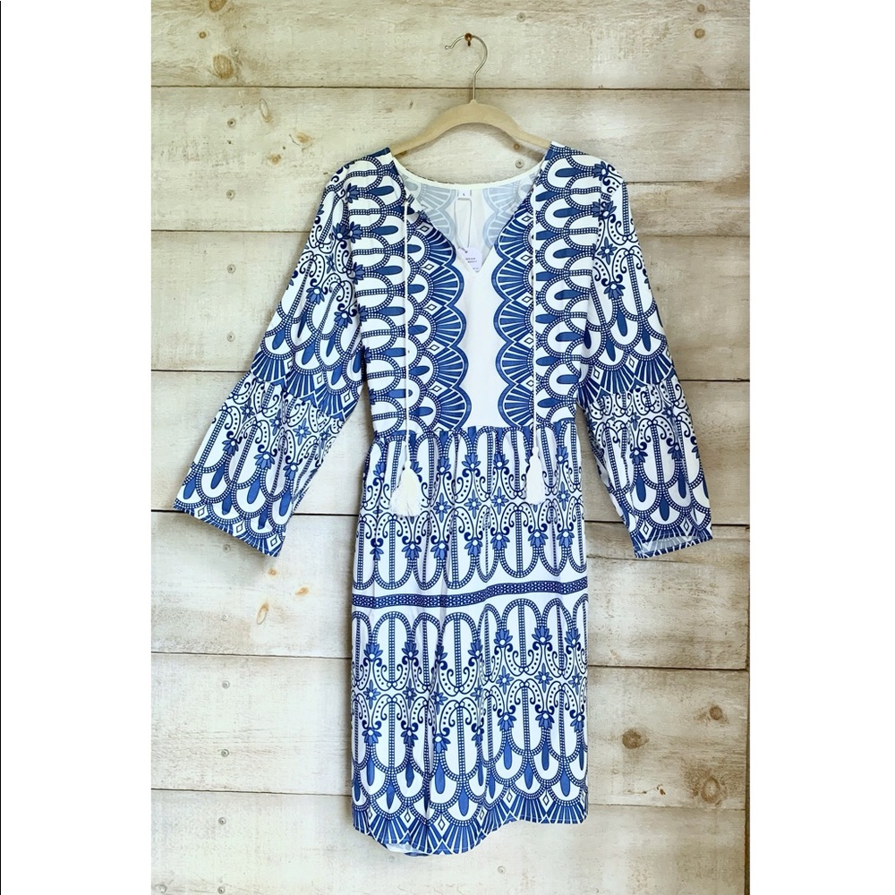 Blue & white graphic dress